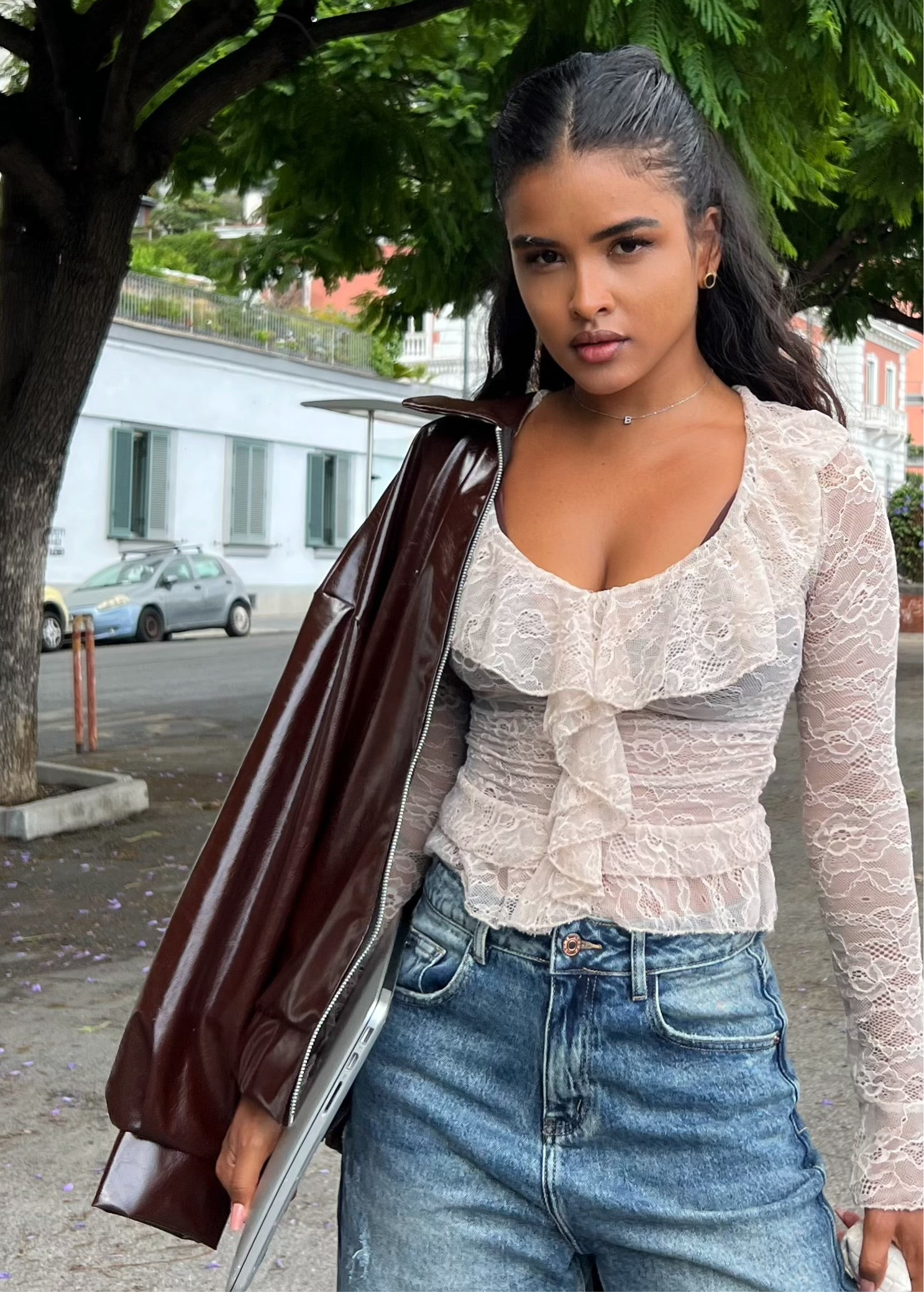 Bomber back woman brown