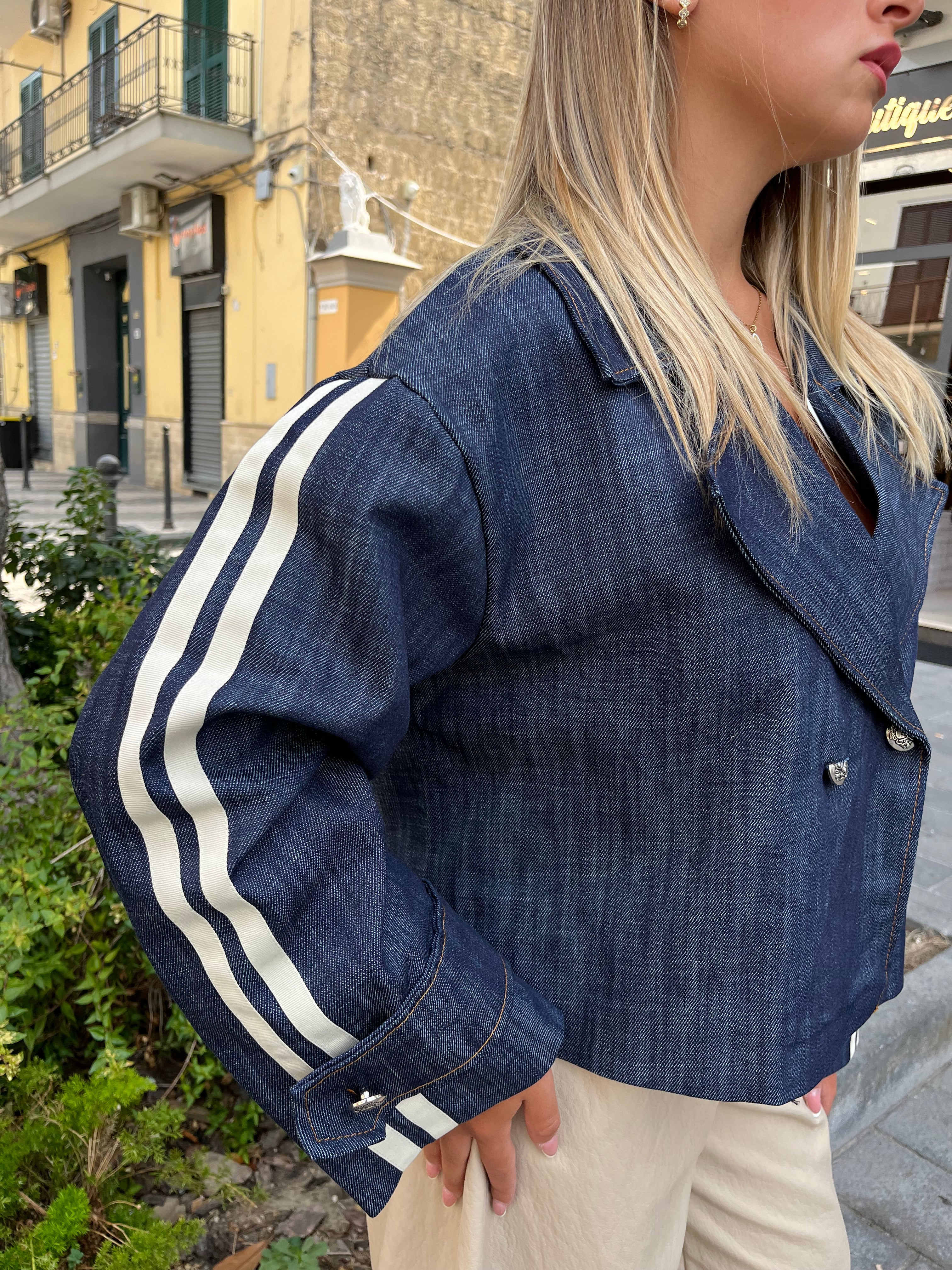 Trench jeans con bande